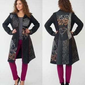 Vintage Papillon Overcoat Jacket Black Gray Orange Size Small Medium